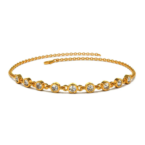 Gold Plated Sterling Silver Bezel Moissanite Adjustable Chain Bracelet - Dazzle Jewellery