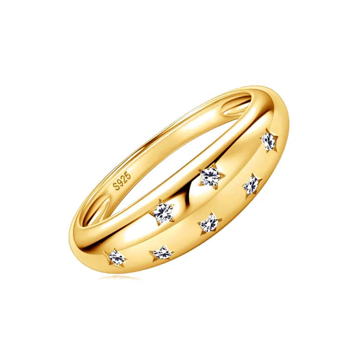 Gold Plated Sterling Silver Chunky Moissanite Dome Ring - Dazzle Jewellery