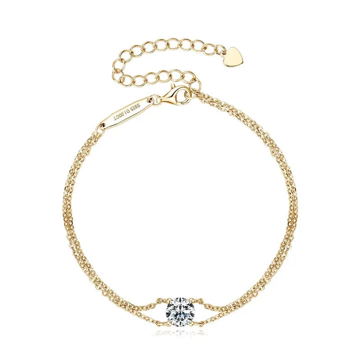 Gold plated sterling silver double chain moissanite bracelet