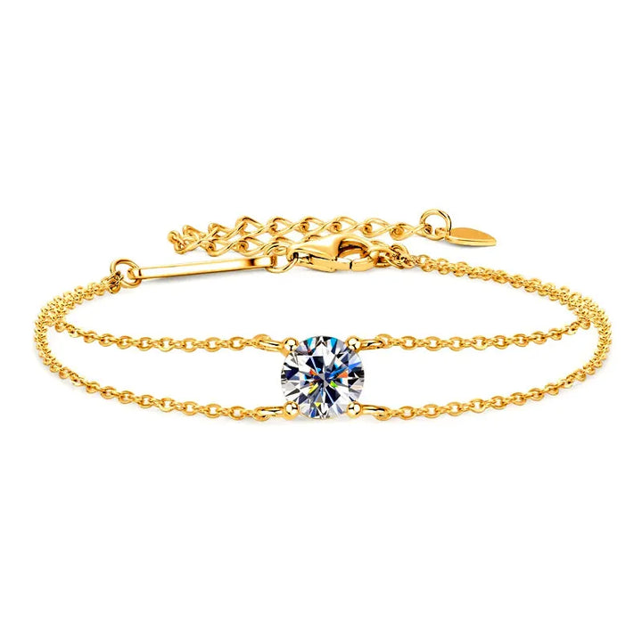 Gold Plated Sterling Silver Double Chain Moissanite Bracelet - Dazzle Jewellery