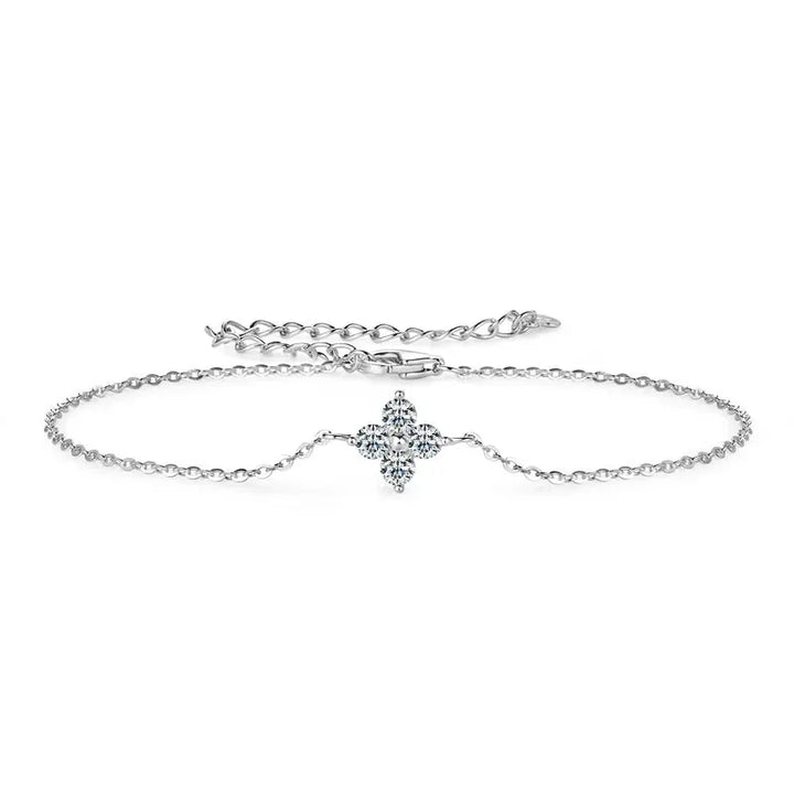 Gold plated sterling silver elegant four-leaf moissanite bracelet