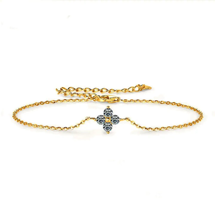 Gold Plated Sterling Silver Elegant Four-Leaf Moissanite Bracelet - Dazzle Jewellery