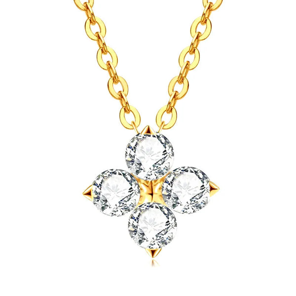 Gold Plated Sterling Silver Four-Leaf Moissanite Collar Necklace - Dazzle Jewellery