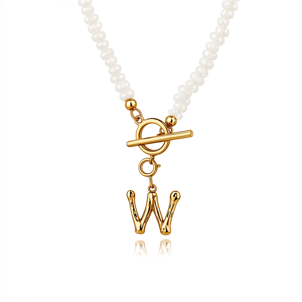 Gold Plated Sterling Silver Initial Letter Pendant Charm Freshwater Pearl Chain Necklace - Dazzle Jewellery