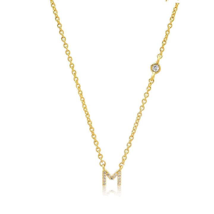 Gold plated sterling silver initial letter pendant cubic zirconia necklace