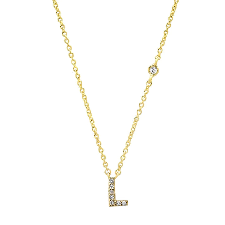 Gold plated sterling silver initial letter pendant cubic zirconia necklace