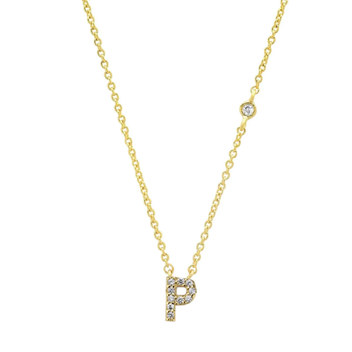 Gold plated sterling silver initial letter pendant cubic zirconia necklace