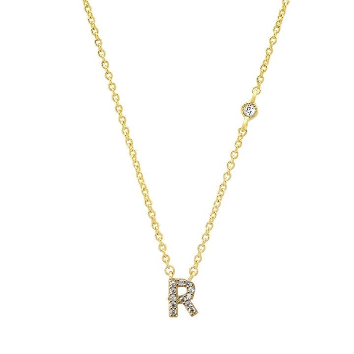 Gold plated sterling silver initial letter pendant cubic zirconia necklace