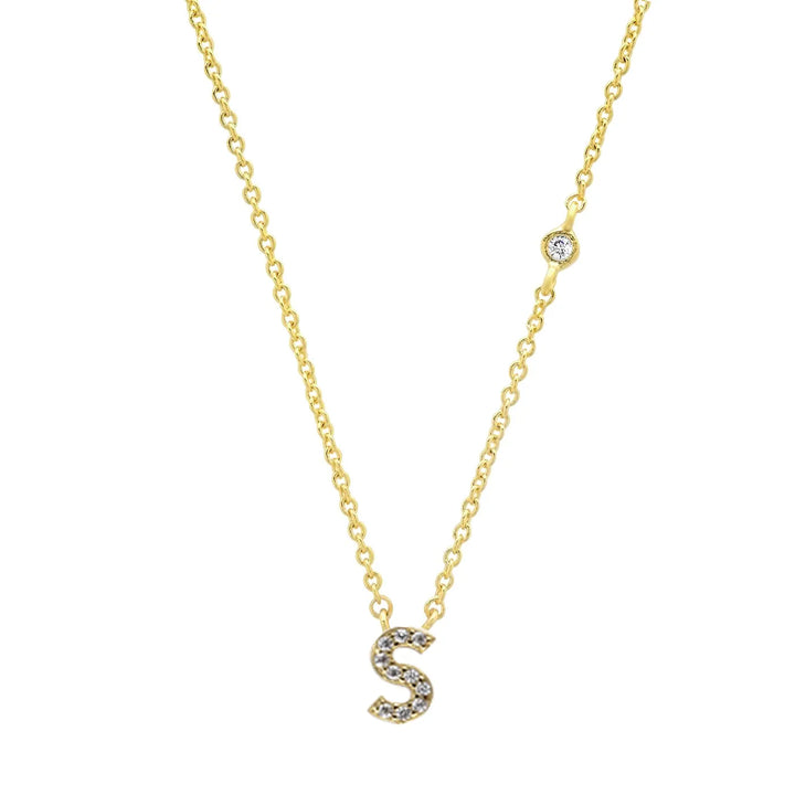 Gold plated sterling silver initial letter pendant cubic zirconia necklace