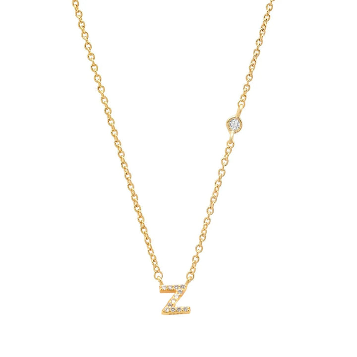 Gold plated sterling silver initial letter pendant cubic zirconia necklace