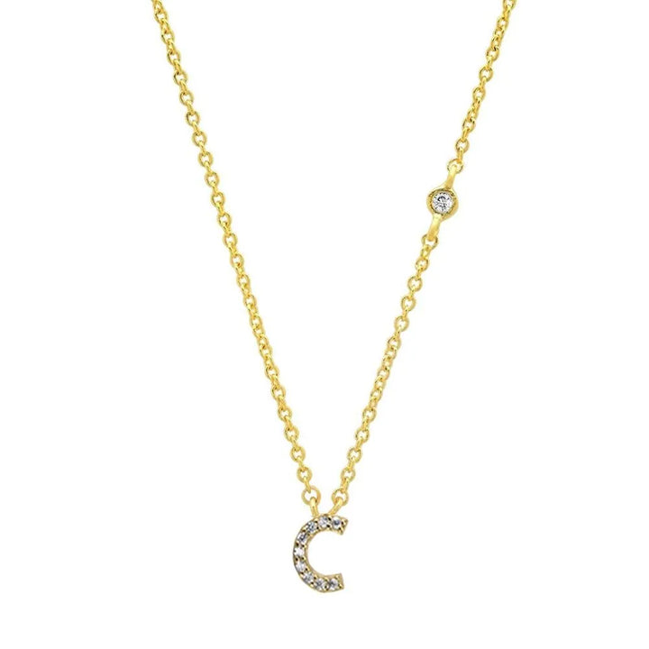 Gold plated sterling silver initial letter pendant cubic zirconia necklace