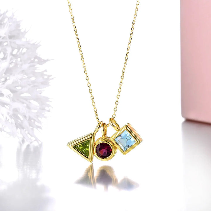 Gold plated sterling silver natural topaz peridot rhodolite garnet pendant necklace