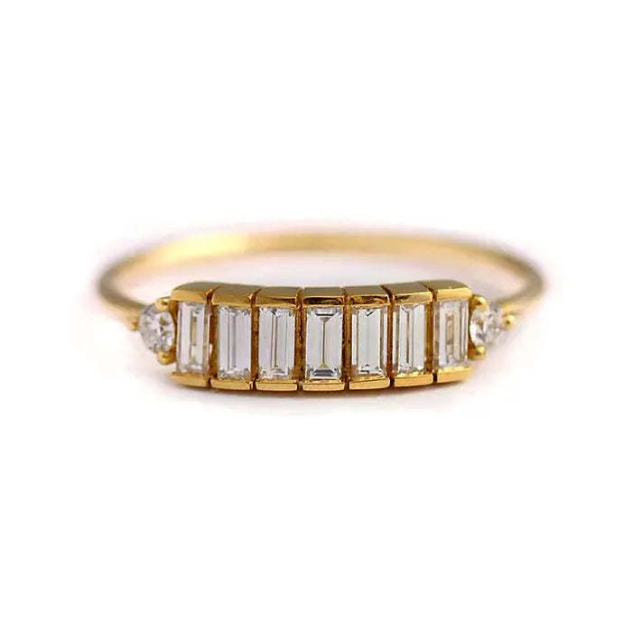 Gold Plated Sterling Silver Seven Stone Moissanite Ring - Dazzle Jewellery