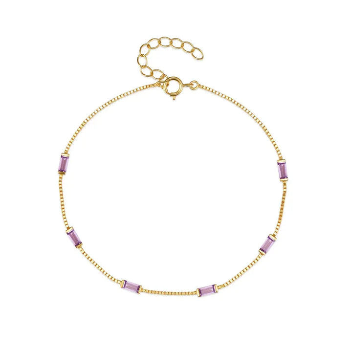 Gold plated sterling silver simple color zircon bracelet