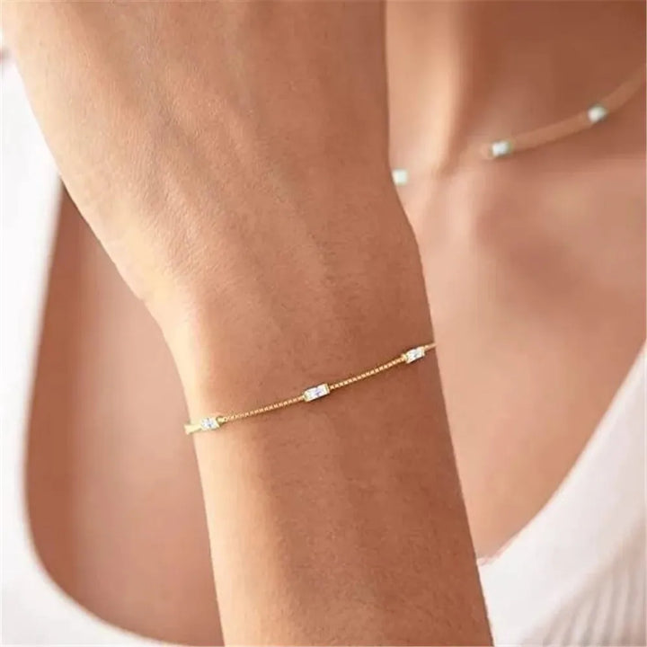 Gold plated sterling silver simple color zircon bracelet