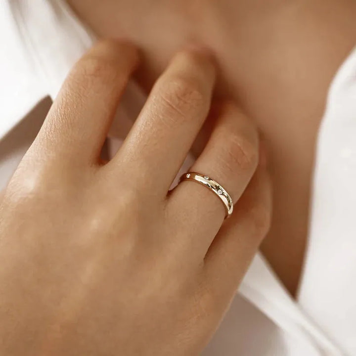 Gold plated sterling silver simple domed moissanite ring