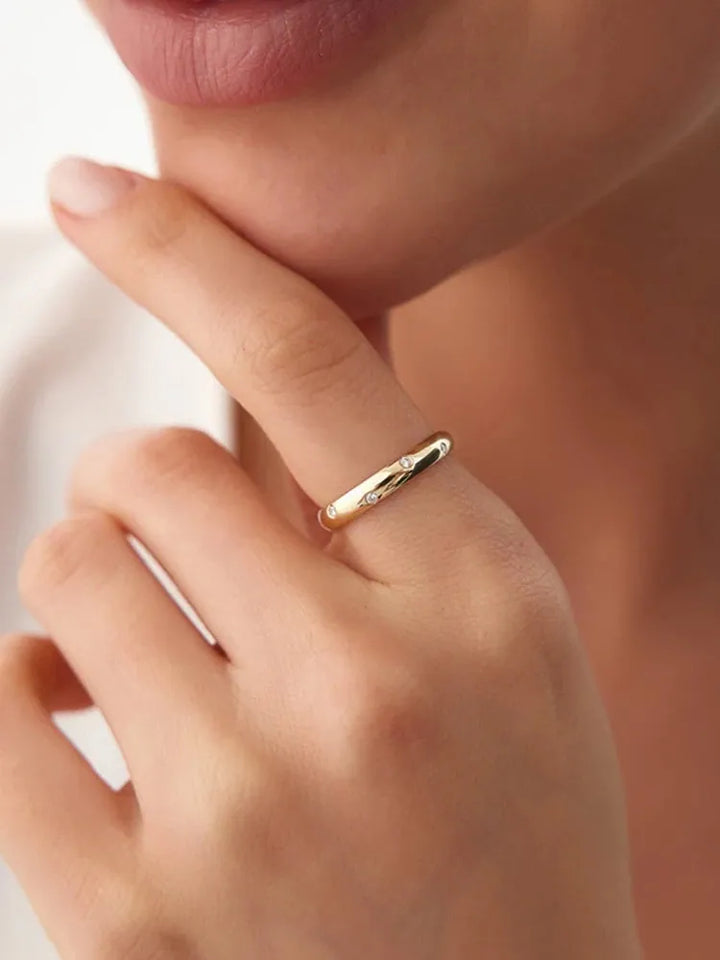 Gold plated sterling silver simple domed moissanite ring