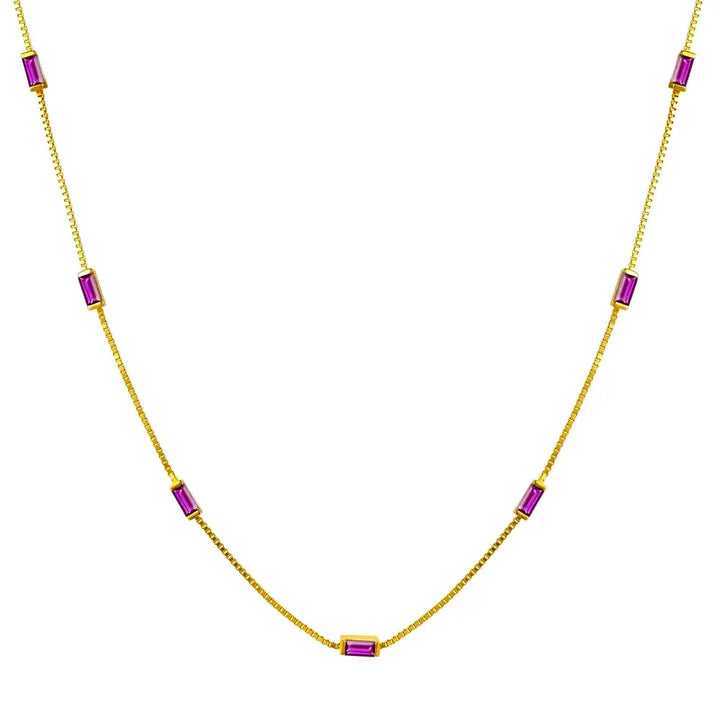 Gold Plated Sterling Silver Simple Square Zircon Color Pendant Necklace - Dazzle Jewellery