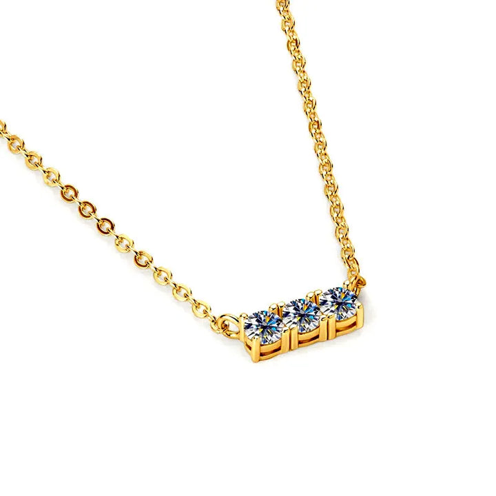 Gold Plated Sterling Silver Three Stone Pendant Simple Moissanite Necklace - Dazzle Jewellery