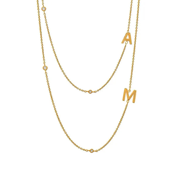 Gold Plated Sterling Silver Tiny Initial Letter Bezel Cubic Zirconia Bead Choker Necklace - Dazzle Jewellery