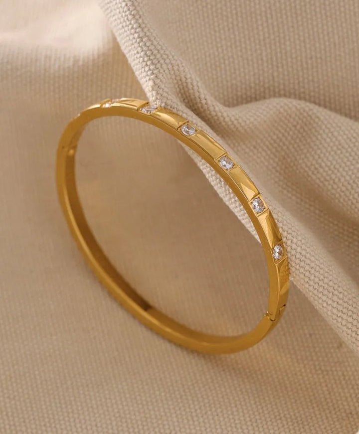 Gold plated stylish set cubic zirconia bangle bracelet