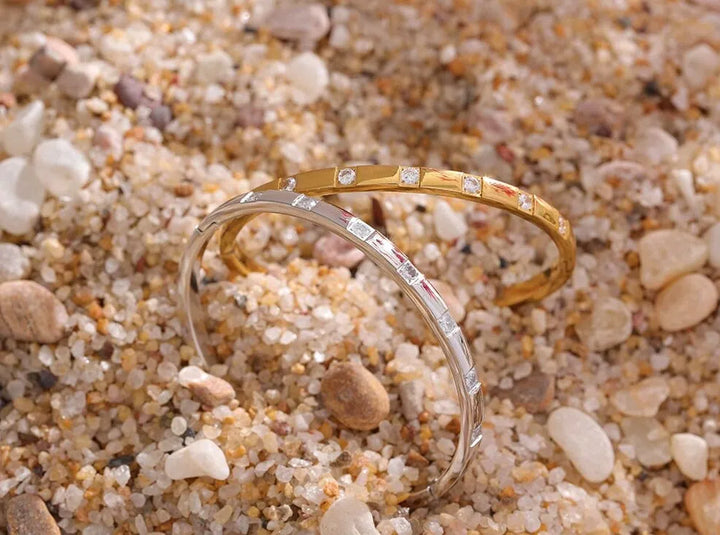 Gold plated stylish set cubic zirconia bangle bracelet
