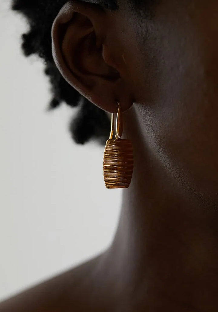 Gold plated texture drop dangle statement earrings