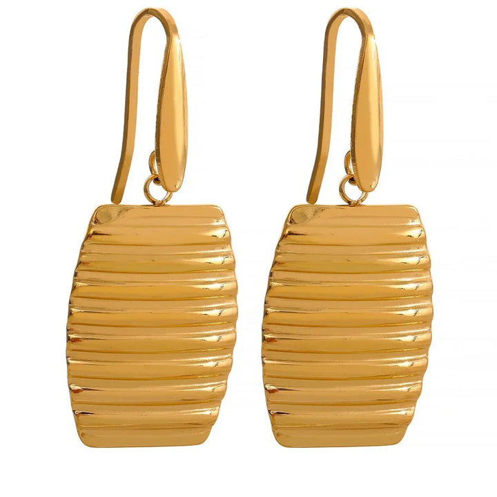 Gold Plated Texture Drop Dangle Statement Earrings - Dazzle Jewellery