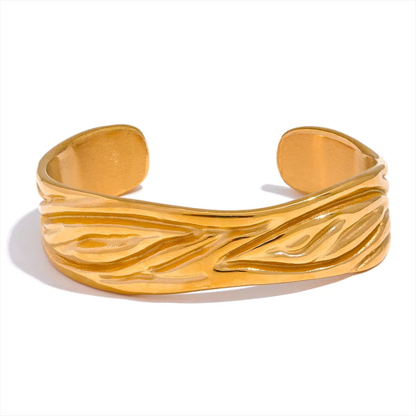 Gold Plated Textured Bangle Cuff Statement Bracelet - Dazzle Jewellery