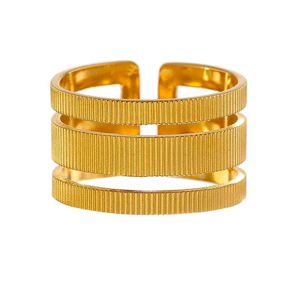 Gold Plated Textured Open Triple Ring - Dazzle Jewellery