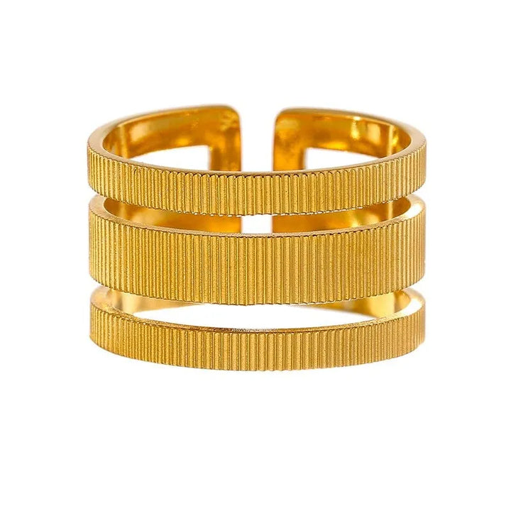 Gold Plated Textured Open Triple Ring - Dazzle Jewellery