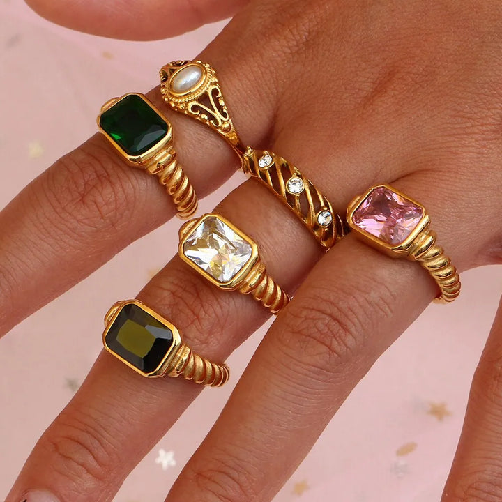 Gold plated textured zircon chunky ring