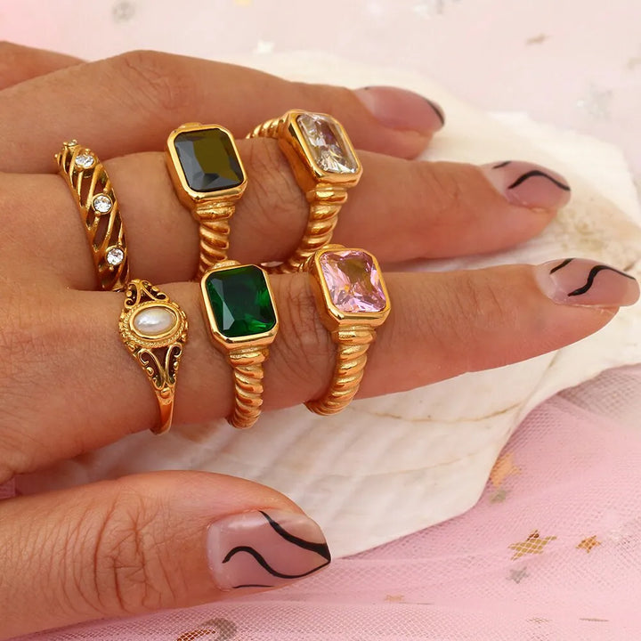 Gold plated textured zircon chunky ring