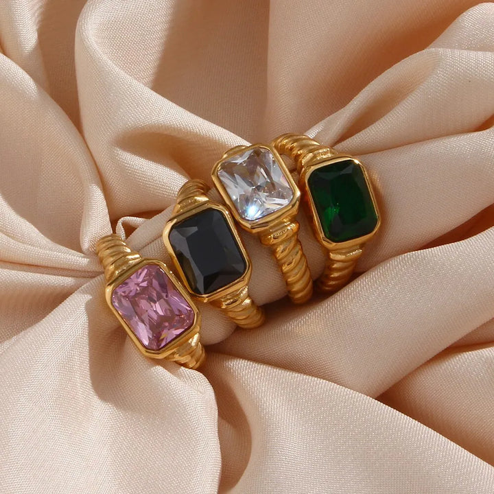 Gold plated textured zircon chunky ring