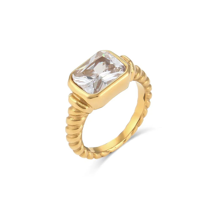 Gold plated textured zircon chunky ring