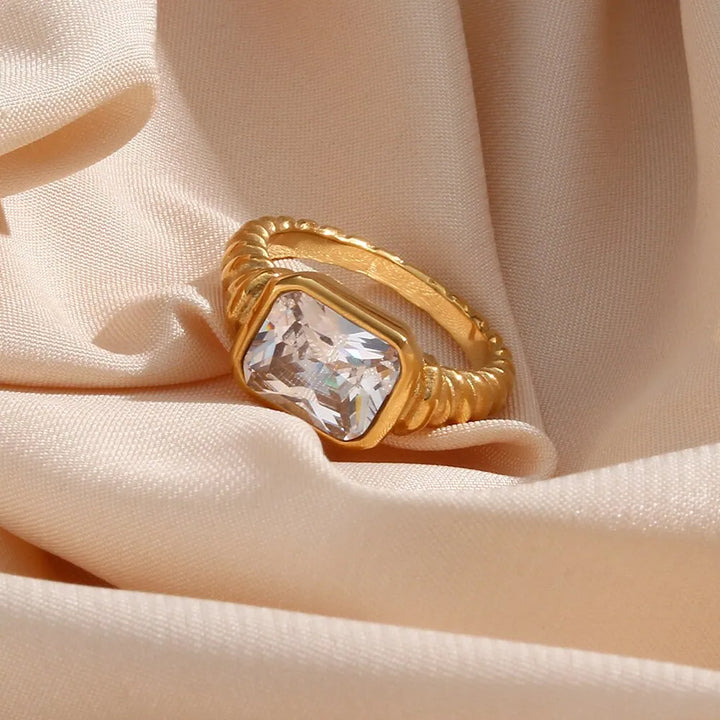 Gold plated textured zircon chunky ring