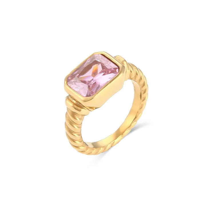 Gold plated textured zircon chunky ring