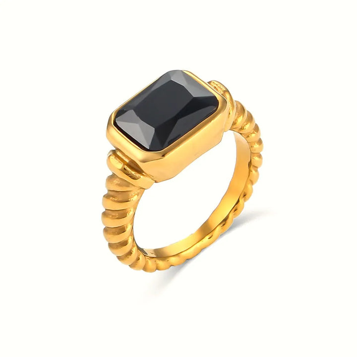 Gold Plated Textured Zircon Chunky Ring - Dazzle Jewellery