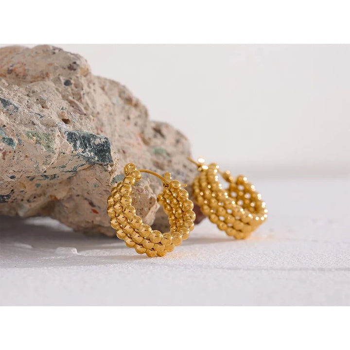 Gold plated triple bead fused earrings