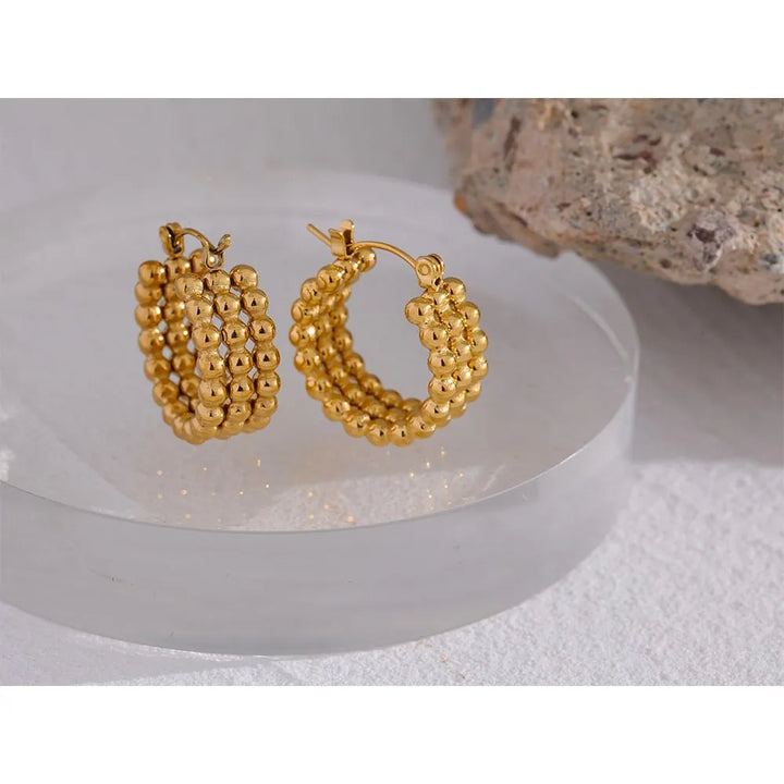 Gold plated triple bead fused earrings