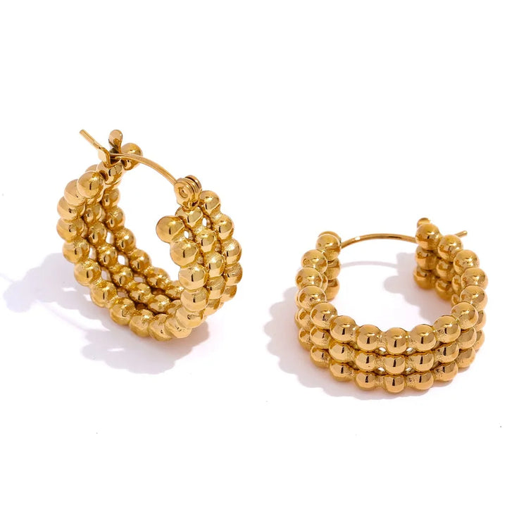 Gold Plated Triple Bead Fused Earrings - Dazzle Jewellery