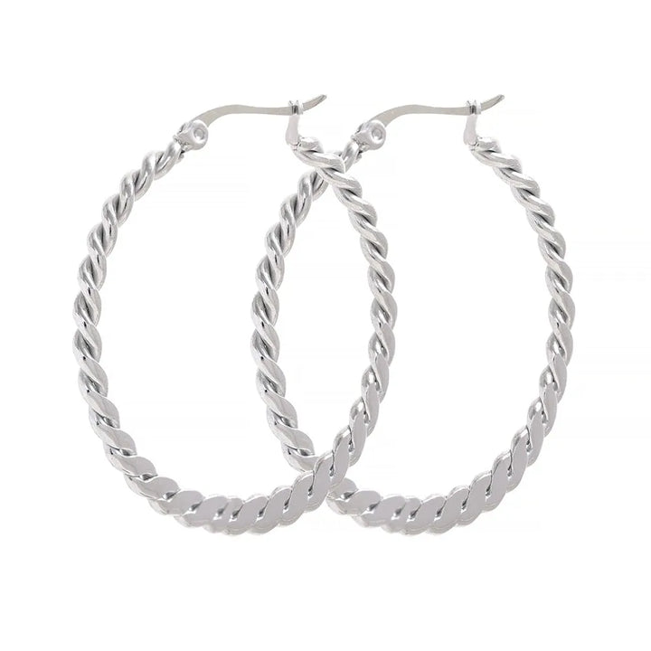 Gold plated twist big hoop earrings