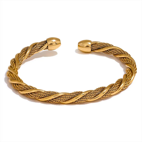Gold Plated Twisted Open Bracelet Bangle - Dazzle Jewellery