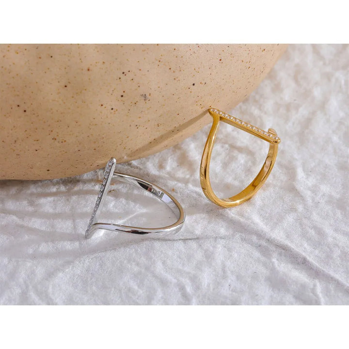 Gold plated unique twisted cubic zirconia ring