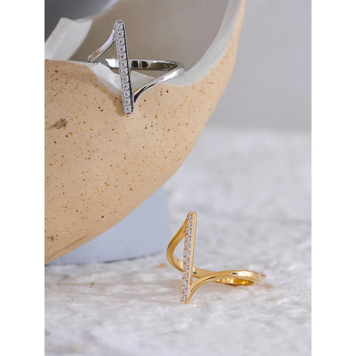 Gold plated unique twisted cubic zirconia ring