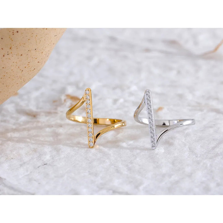 Gold plated unique twisted cubic zirconia ring