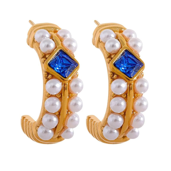 Gold Plated Vintage Imitation Pearl C Shaped Huggie Earrings - Dazzle Jewellery