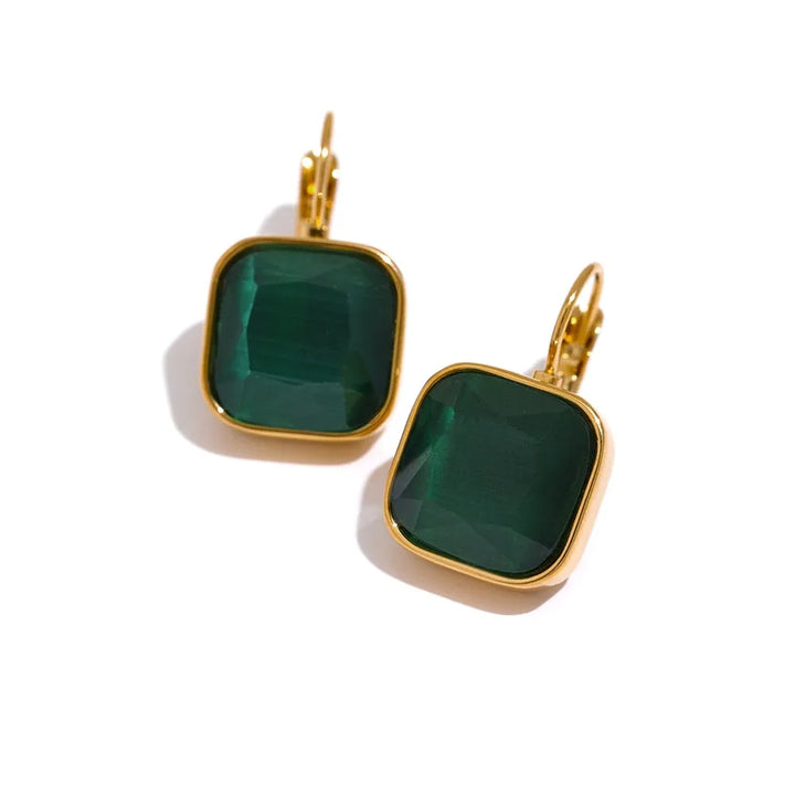 Gold plated vintage square opal stone hook earrings