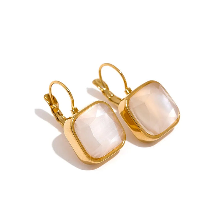 Gold plated vintage square opal stone hook earrings