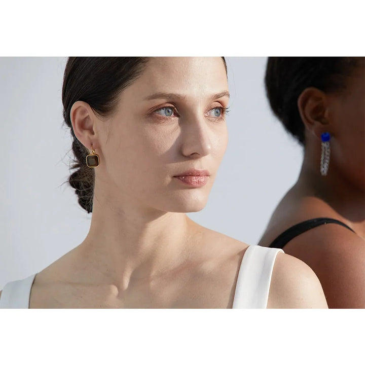 Gold plated vintage square opal stone hook earrings